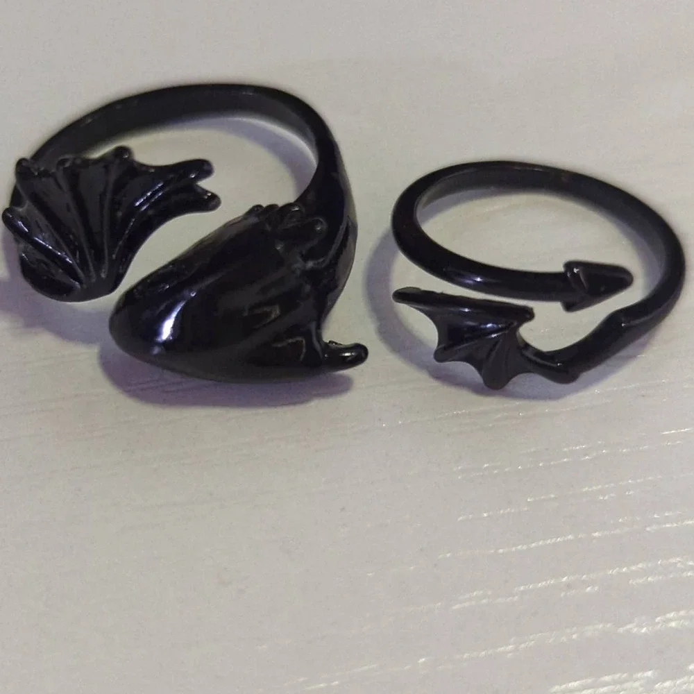 Dragon Rings Sizes 6‎ & 10 Black Shiny Lot of 2 Open Unisex Gothic Mystical